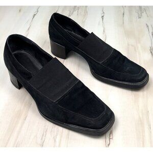 SESTO MEUCCI Womens US 8M Black Suede Loafer Slip-On SHOES 2" Block Heel Italy